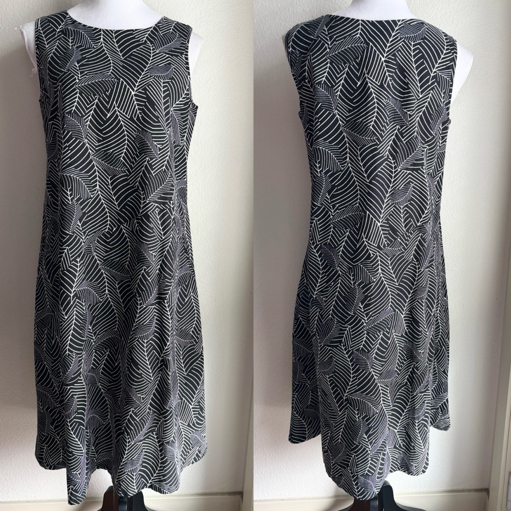 J. Jill Black/White Cotton Linen Blend Leaf Print A-Line Shift Dress S